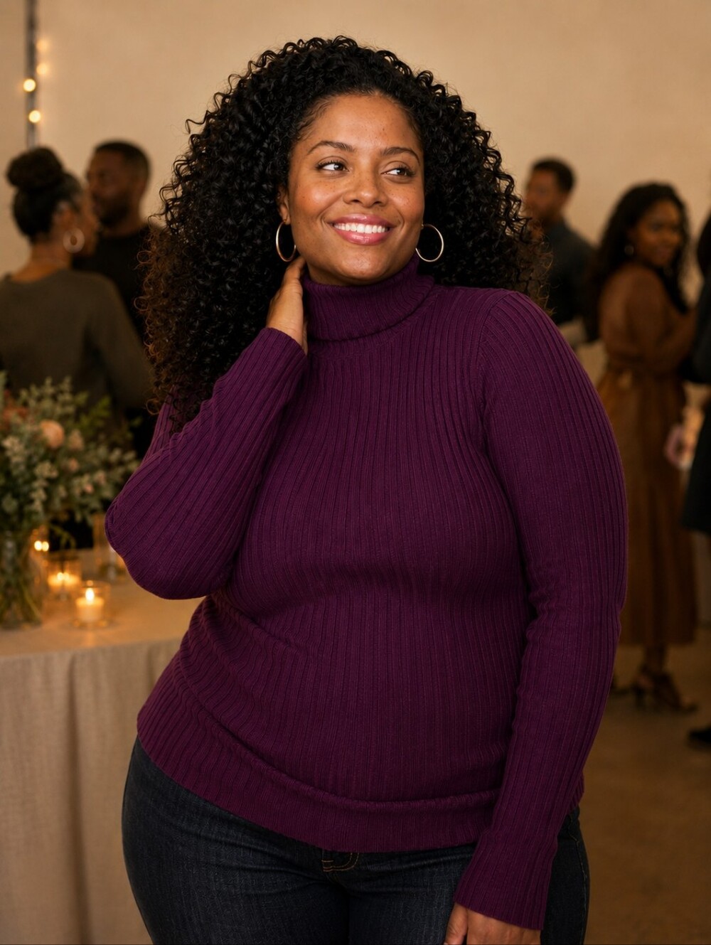 Jessica London NWT Deep Berry (Purple) Ribbed Turtleneck Sweater for Women